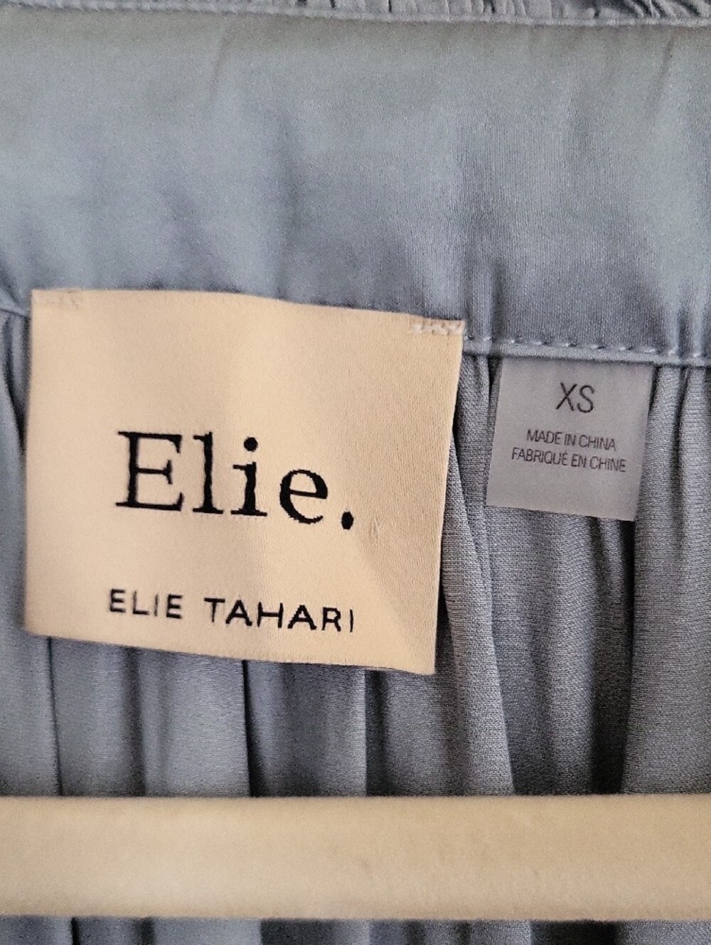 Elie Tahari Dove Blue Satin Button-Front Blouse with Ruffle Collar - Picture 2 of 5